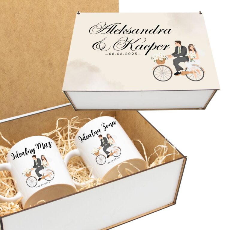 PREZENT ŚLUBNY ZESTAW KUBKÓW LATTE ŻONA i MĄŻ W SKRZYNCE KOMPLET KUBKI
