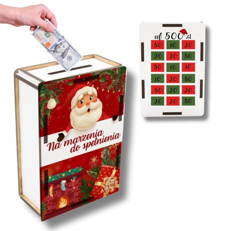 Świąteczna Skarbonka wkyreślanka „Cel: 500 zł” 🎅