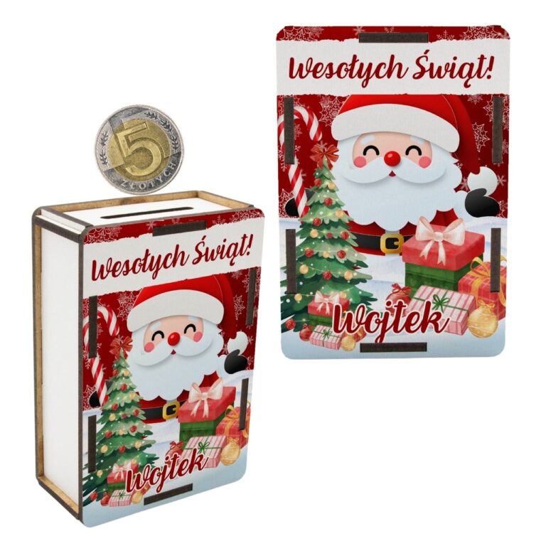 Skarbonka świąteczna z IMIENIEM na mikołajki